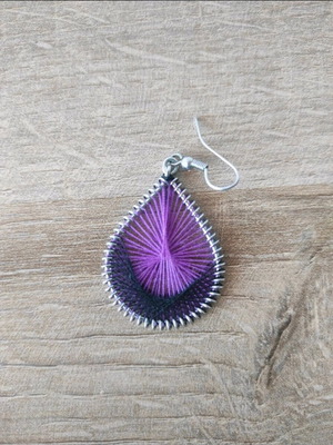Handmade earrings like new dreamcatcher shape with purple thread