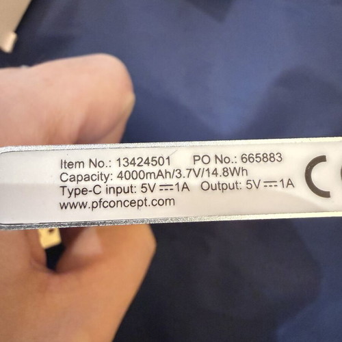 Power Bank 4000mAh new, silver matte aluminum with USB-A and Type-C