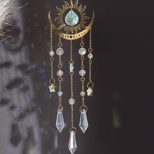 Hanging decoration with crystals new, sun and moon design
