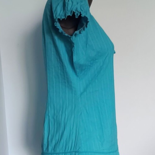 Amisu turquoise cotton tunic blouse with puff sleeves