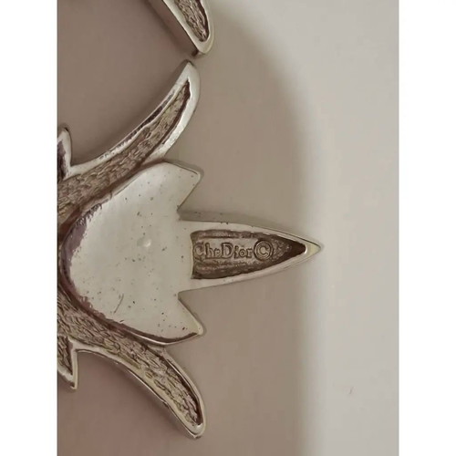 Christian Dior Fleur De Lis Clip On Rhinestone Earrings new, silver gray