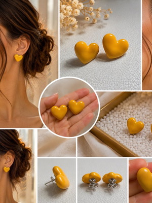 Mustard Yellow Earrings handmade, polymer clay and steel