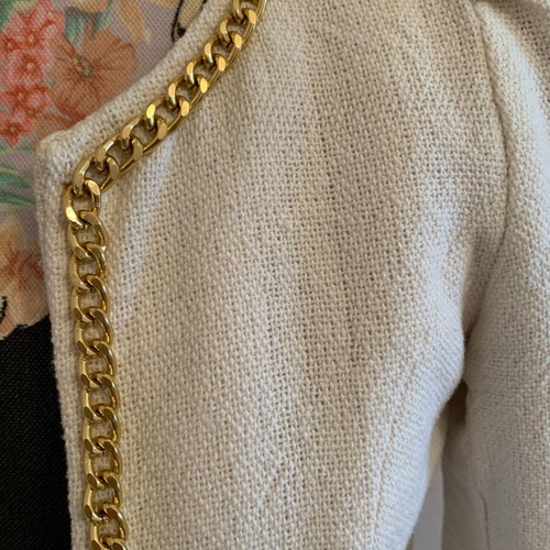 Unique handmade jacket like new, beige with gold chain and bow