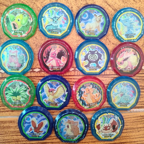 Pokemon Cards and Tazos Collection used, 34 pieces including 3D and Metal