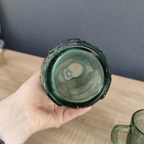 Vintage glass carafe with wine glass used