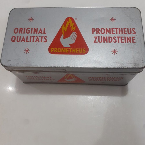 Prometheus vintage metal box used, 1970s lighter stones