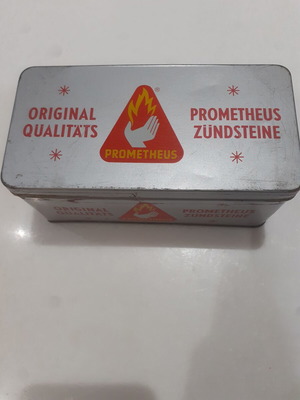 Prometheus vintage metal box used, 1970s lighter stones