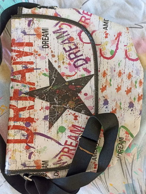 Alexi Andriotti graffiti envelope bag like new, colorful, faux leather
