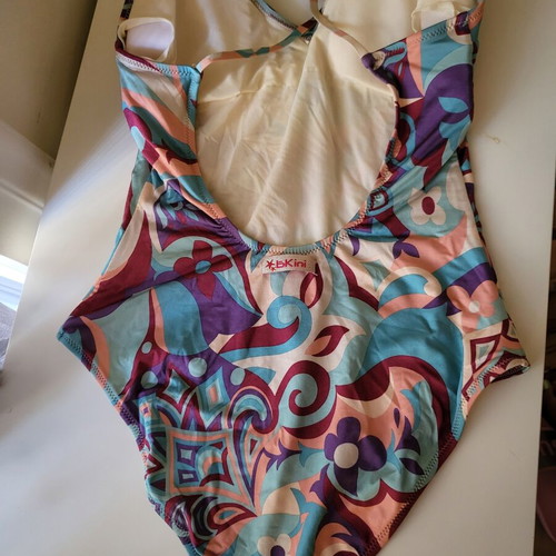 bK ini one-piece swimsuit, colorful, cross-back, padded bust