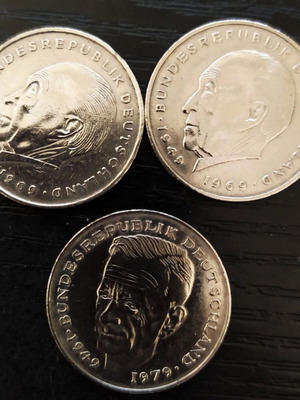 German coins used, pack of 5 pieces 1969-1988