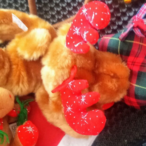 Vintage plush reindeer used, Christmas decorations set