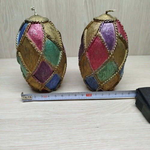 Faberge wax eggs like new, set of 2 with multicolor shades