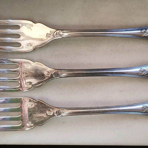 Christofle Marly salad forks used, set of 3 silver plated
