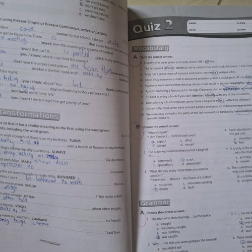 Burlington B1 test book used, marked on first 4 pages