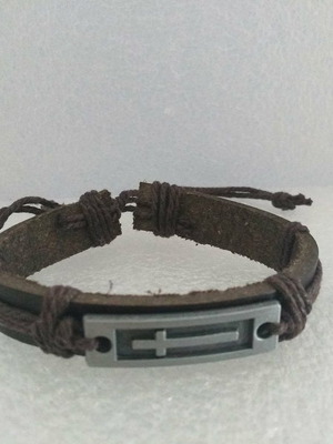 Handmade leather bracelet with metal cross like new