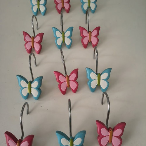 Decorative shower curtain hooks set of 12 with butterfly design