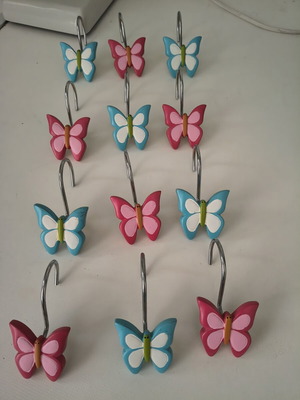 Decorative shower curtain hooks set of 12 with butterfly design