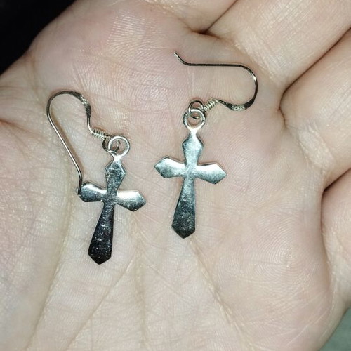 Silver 925 Cross Earrings with Iridescent Enamel