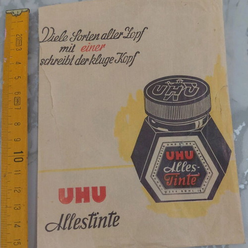 UHU glue with paper packaging and promotional envelope from 1960s used