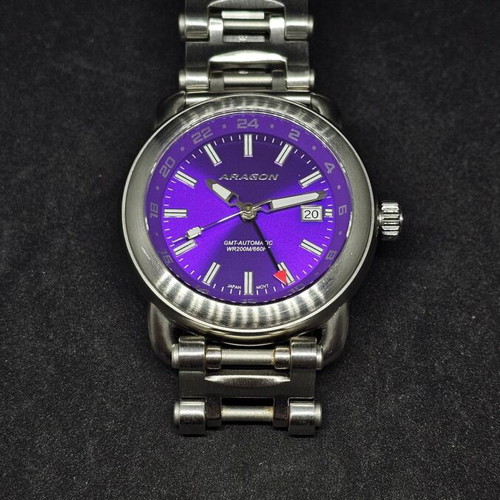 Aragon Millipede GMT watch purple full set like new