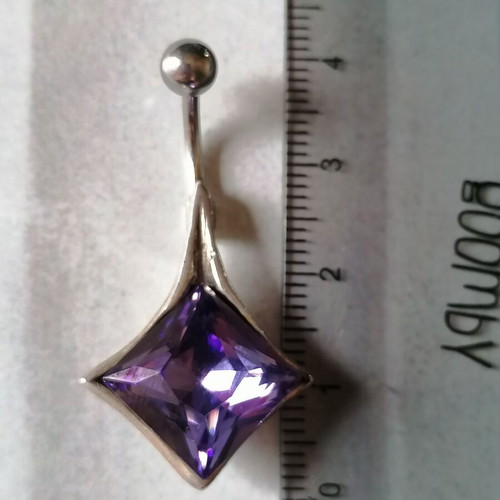 Navel piercing new with purple princess cut zircon, 925 silver