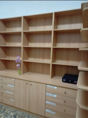Melamine shelves like new with two drawer units and cabinet
