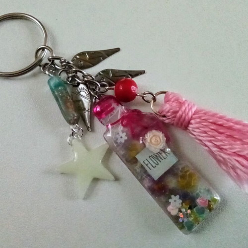 Handmade keychain pink multicolor new with glowing star charm