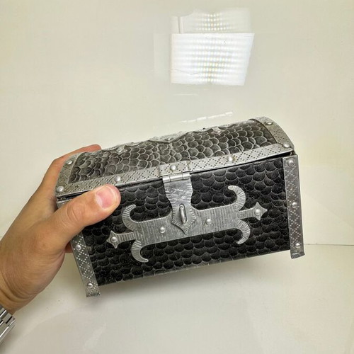 Metal Storage Chest used, Gothic style with medieval symbols