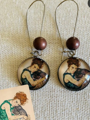 Egon Schiele Sitting Woman Earrings new, multicolor silver