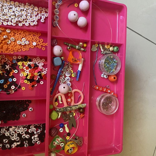 Multi-Tier Bead Craft Storage Box used, pink