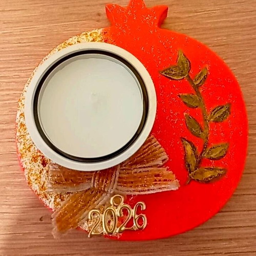 Handmade ceramic pomegranate 2026 charm with tealight holder and hand-painted design