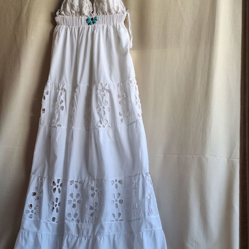 On Line Small White Maxi Dress Broderie Anglaise Boho Halterneck