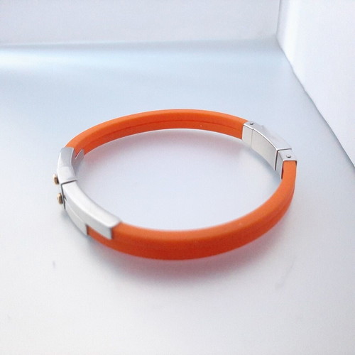 Steel bracelet with orange rubber and K18 gold new