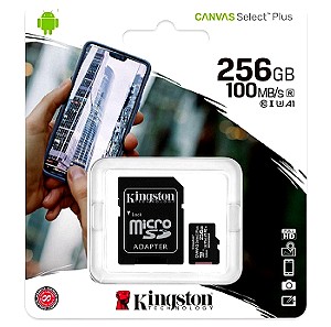 Kingston Canvas Select Plus Micro SDXC 256GB Κάρτα Μνήμης Class 10 U3 V30 A1 UHS-I με αντάπτορα