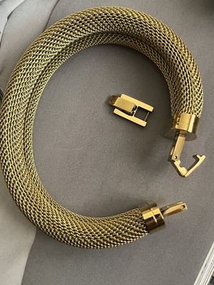 Bracelet new, gold color, mesh weave, stainless steel