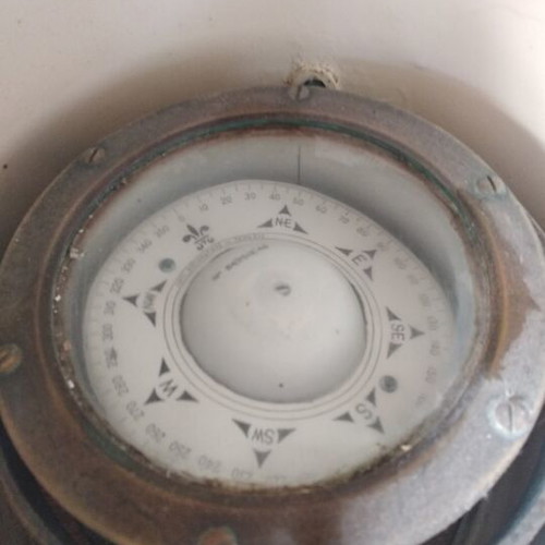 Nautical compass used vintage brass oil lamp Greek made 1935-45