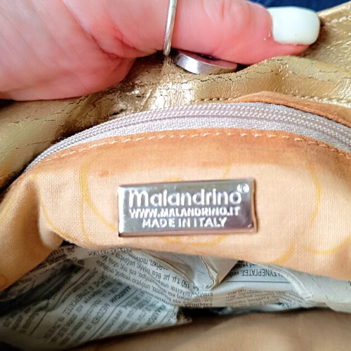 Mandarino linen handbag used, beige with gold details