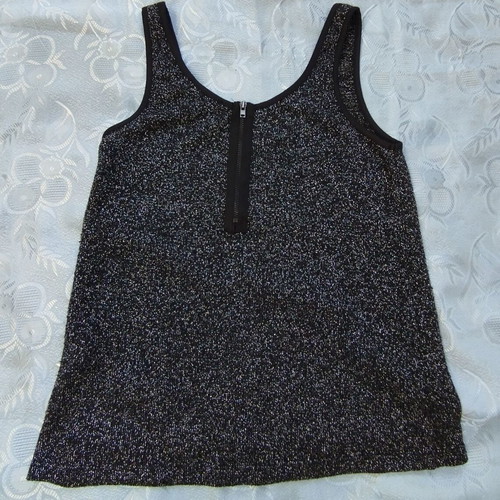 Jennyfer Black and Silver Metallic Lurex Tank Top Size S New