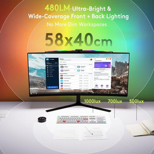 Quntis 66cm LED Monitor Lamp with RGB Lighting and Remote, Pack of 2