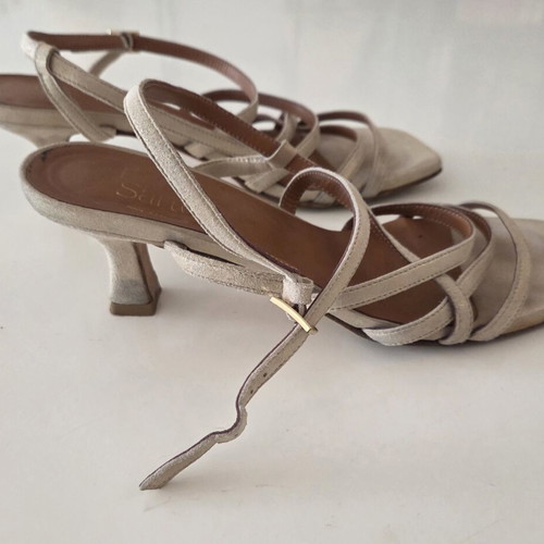 Emilio Sarto Strappy Square Toe Heel Sandals used, champagne metallic