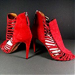  AQUAZZURA Follow Me 105 Crimson Suede Lace-Up High Heel Ankle Booties Γόβες 39