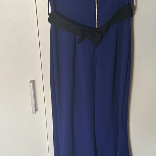 Blue formal dress, one size, elastic with neckline detail
