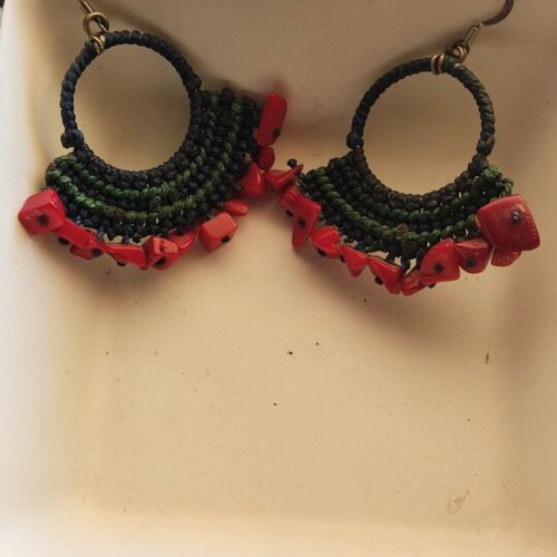 Handmade earrings like new, red and green