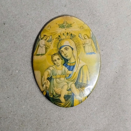 Set of 3 used vintage oval metal religious images