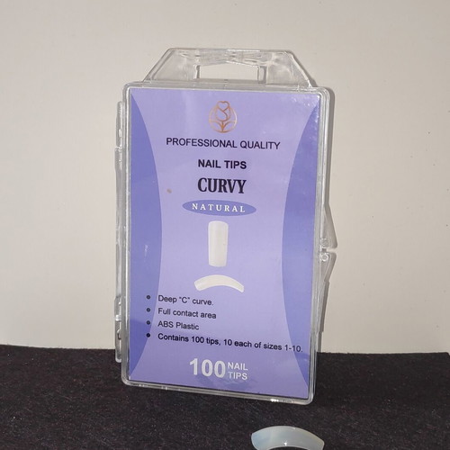 Case with 100 Curvy nail tips natural color new