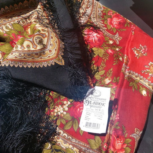 Pavlovo Posad Russian shawl 100% wool like new, multicolor 125x125cm