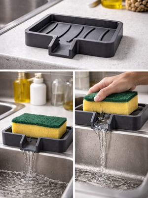 3D printed kitchen sponge holder, black plastic