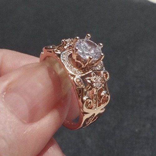 Elegance rose gold plated stone ring, S925 hallmark