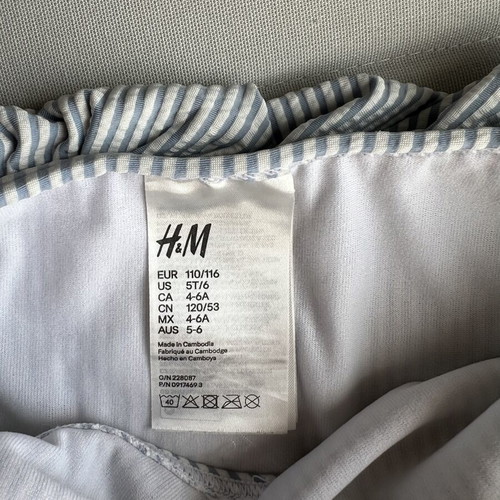 H&M girls' striped bikini set, blue-grey and white