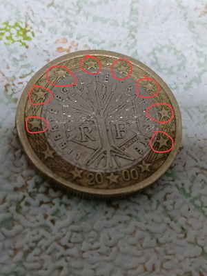 1 euro coin France 2000 used with irregular stars error